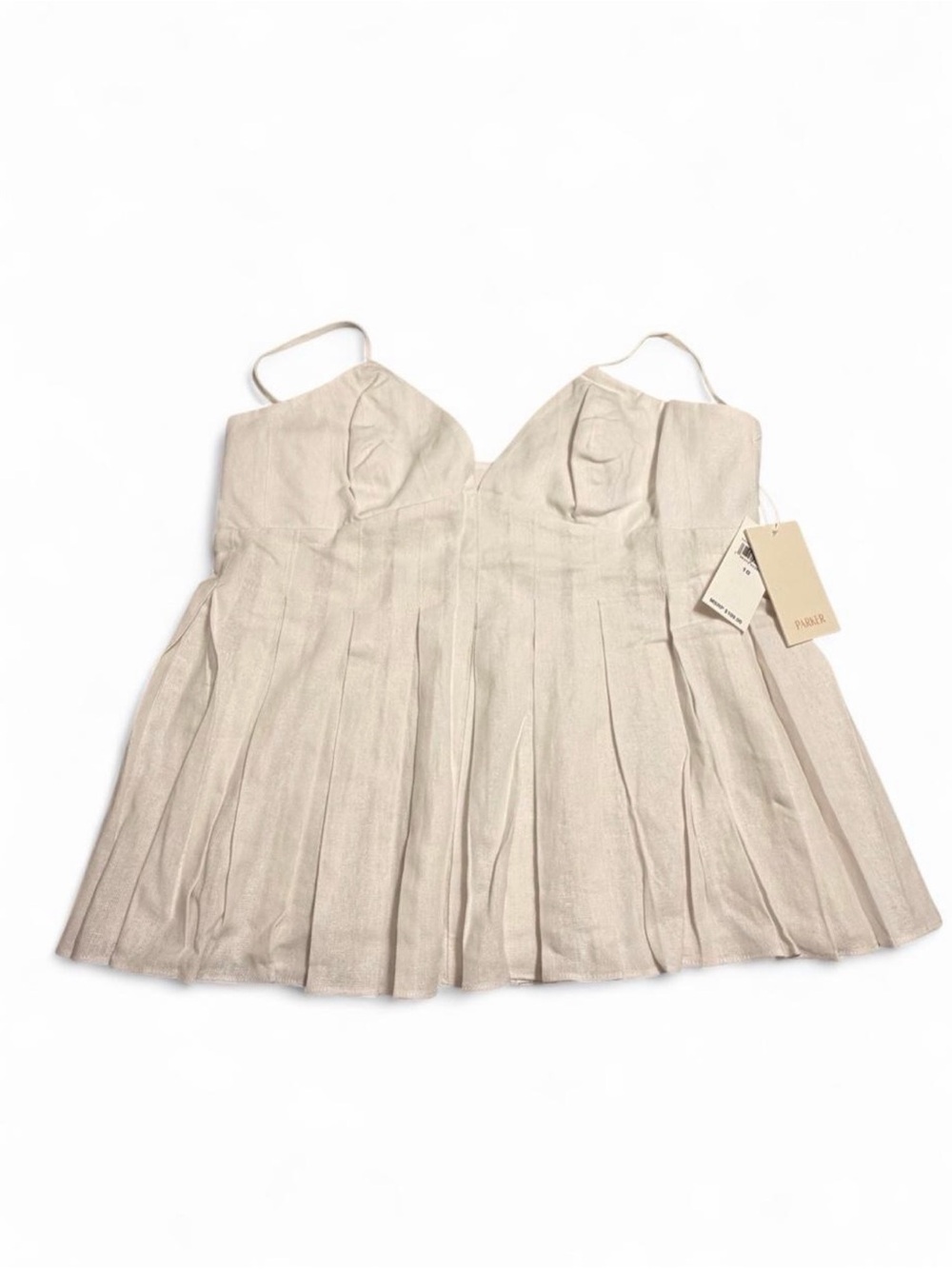Parker Cream Pleated Linen Spaghetti-Strap Slip Top